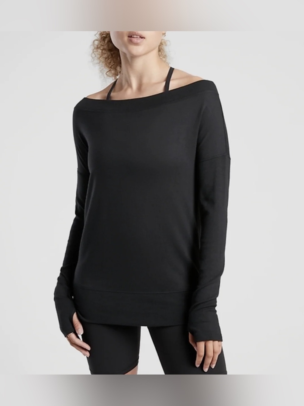 Athleta Black LongSleeve Beyond Soft Barre Oversized Sweatshirt with Thumb Holes